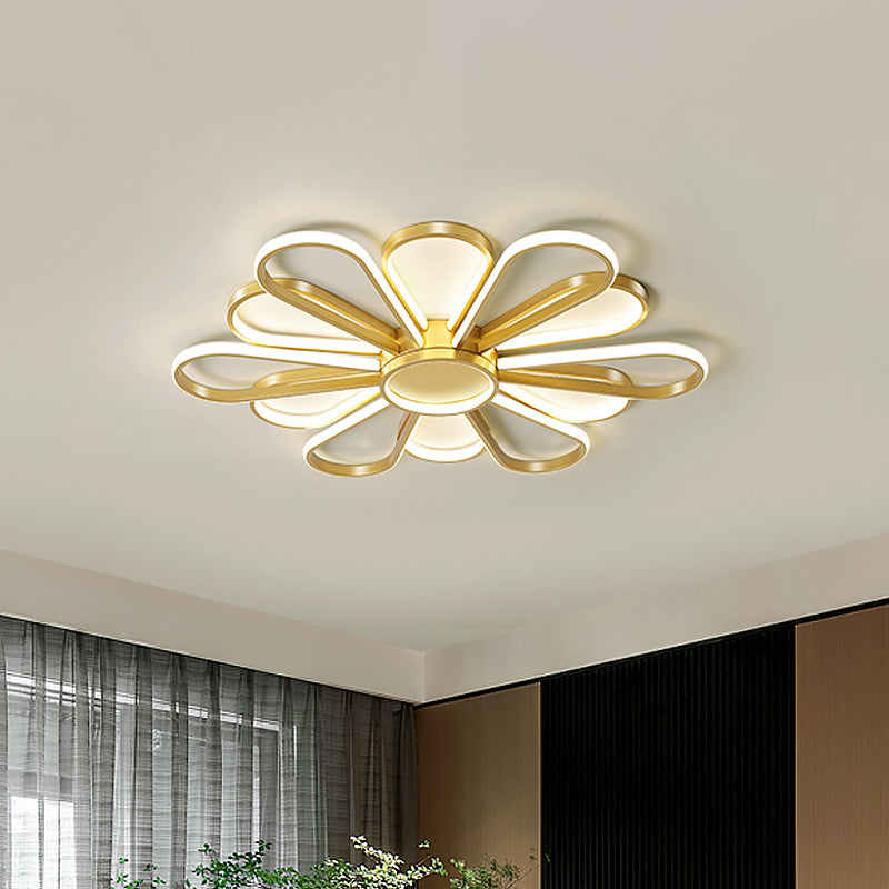 Iron Floral Flush Mount Light Contemporary Black/Gold LED Ceiling Mounted Fixture for Living Room