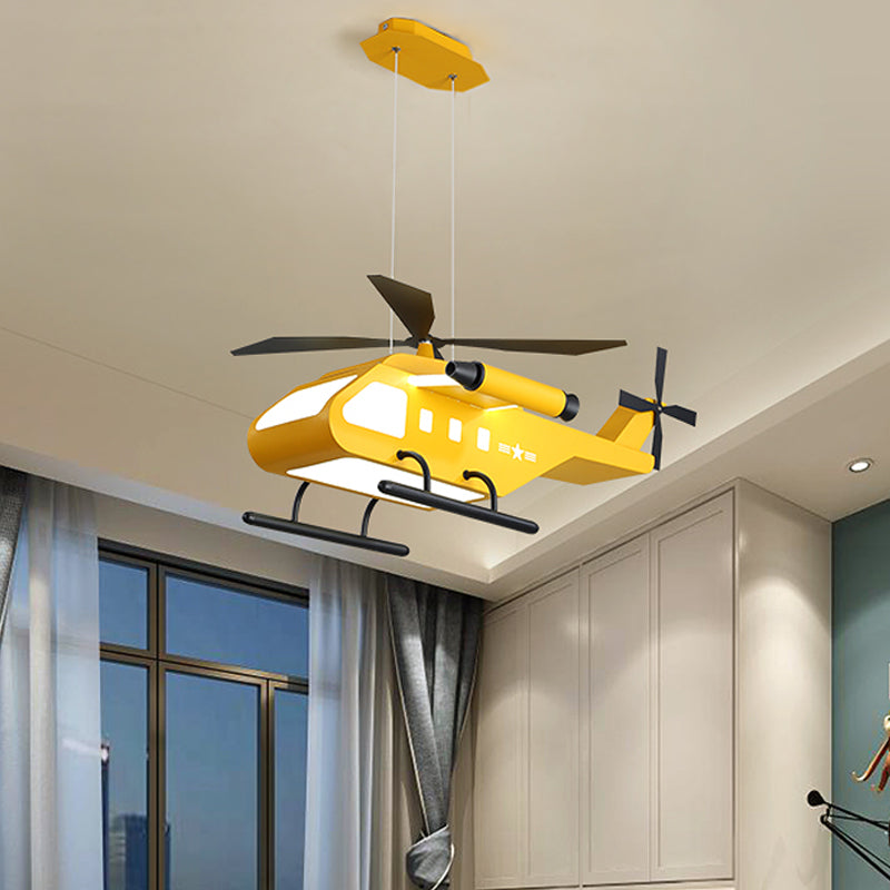 Cartoon -LED -Anhänger Beleuchtung mit Metallschatten gelb/grüner Hubschrauber Hanging Lampe für Jungen Zimmer