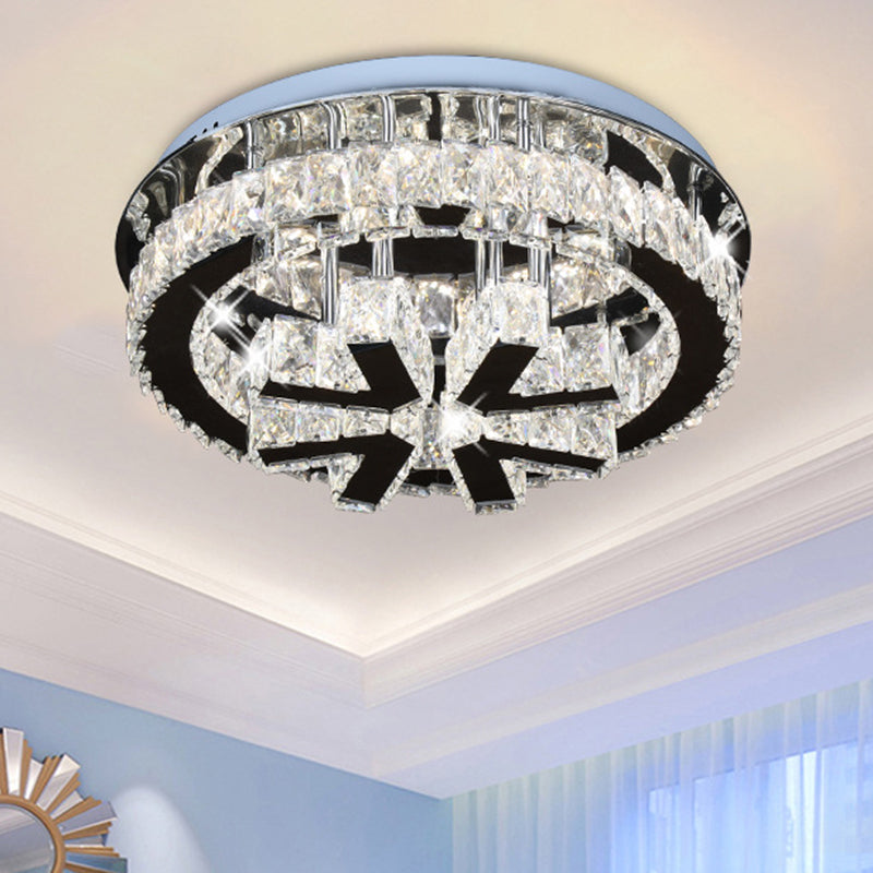 Circle Ceiling Fixture Modern Clear Crystal LED Bedroom Flushmount Lighting with V-Shaped Design