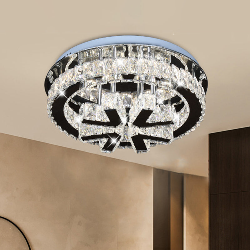 Circle Ceiling Fixture Modern Clear Crystal LED Bedroom Flushmount Lighting with V-Shaped Design