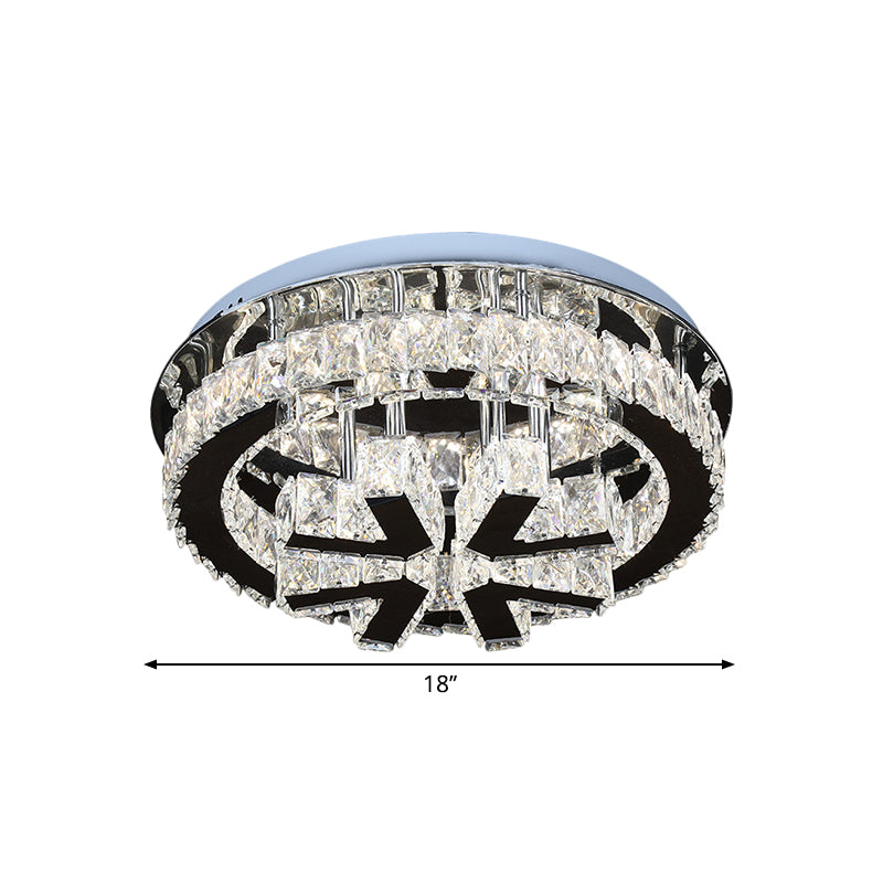 Circle Ceiling Fixture Modern Clear Crystal LED Bedroom Flushmount Lighting with V-Shaped Design