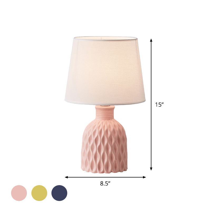 Lampada da tavolo Cone in tessuto moderno, 1 lampadina, lampada da lettura rosa/verde limone/blu royal con base in ceramica