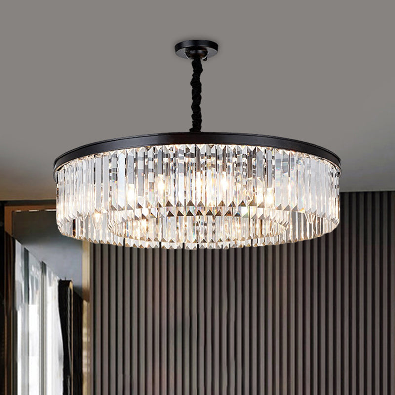 Tiered Circle Chandelier Modern Faceted Crystal 4 Heads Living Room Hanging Ceiling Light in Black