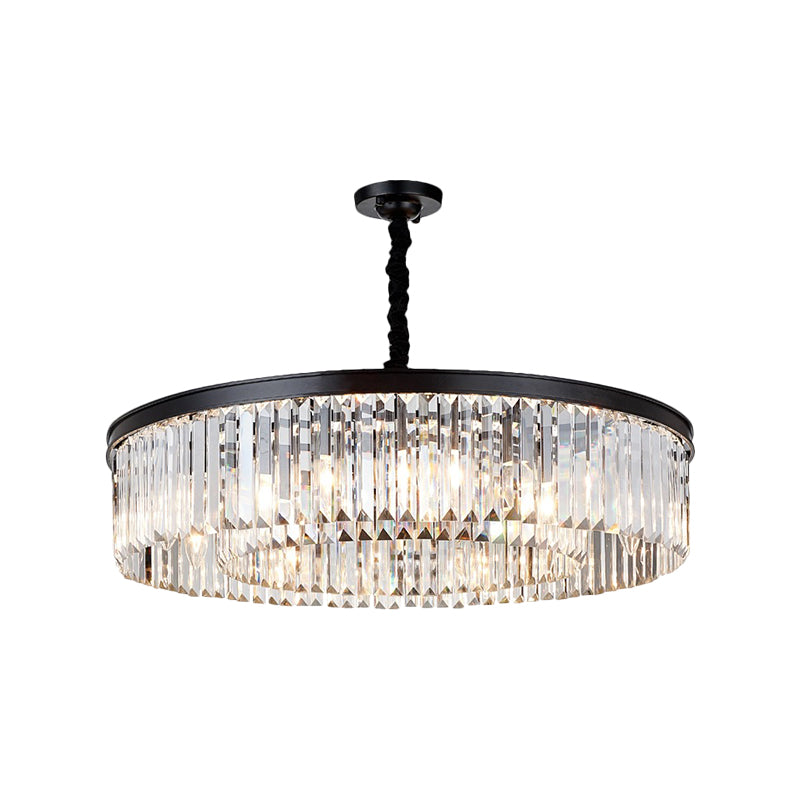 Tiered Circle Chandelier Modern Faceted Crystal 4 Heads Living Room Hanging Ceiling Light in Black