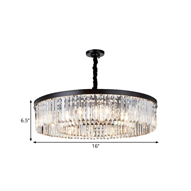 Tiered Circle Chandelier Modern Faceted Crystal 4 Heads Living Room Hanging Ceiling Light in Black