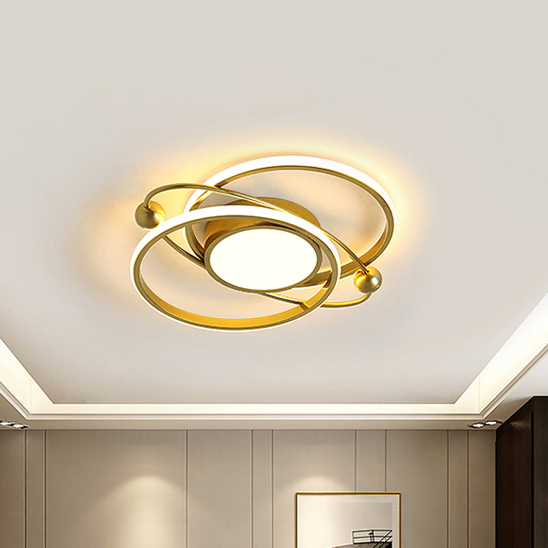 Circular Bedroom Semi Flush Mount Metallic LED Modern Flush Ceiling Light in Gold, Warm/White Light