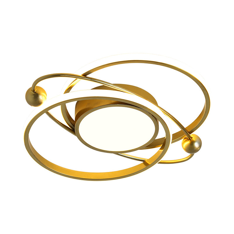 Circular Bedroom Semi Flush Mount Metallic LED Modern Flush Ceiling Light in Gold, Warm/White Light