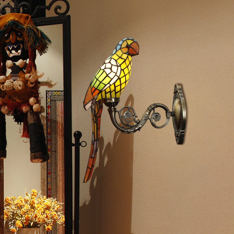 White/Red/Yellow Parrot Wall Mount Lamp Classic 1 Light Handcrafted Stained Glass Wall Lighting Ideas