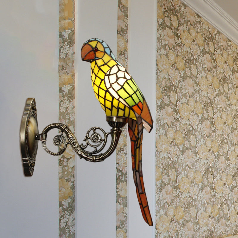 White/Red/Yellow Parrot Wall Mount Lamp Classic 1 Light Handcrafted Stained Glass Wall Lighting Ideas