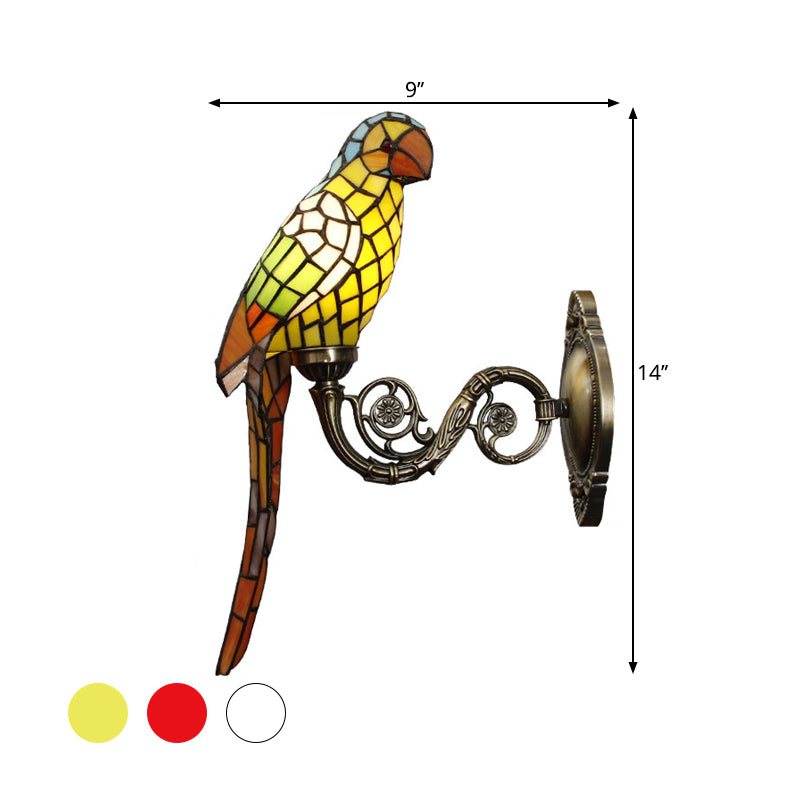 White/Red/Yellow Parrot Wall Mount Lamp Classic 1 Light Handcrafted Stained Glass Wall Lighting Ideas