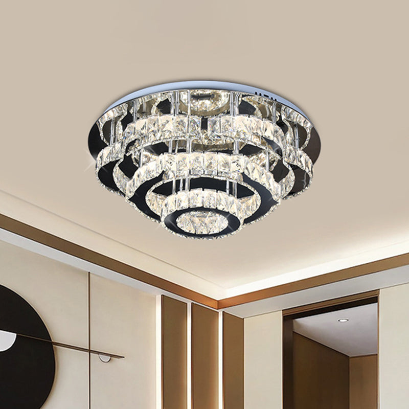 Éclairage de plafond à 3 couches Modern Crystal LED Chrome Semi Flush in Remote Control Stepless Sembally Light