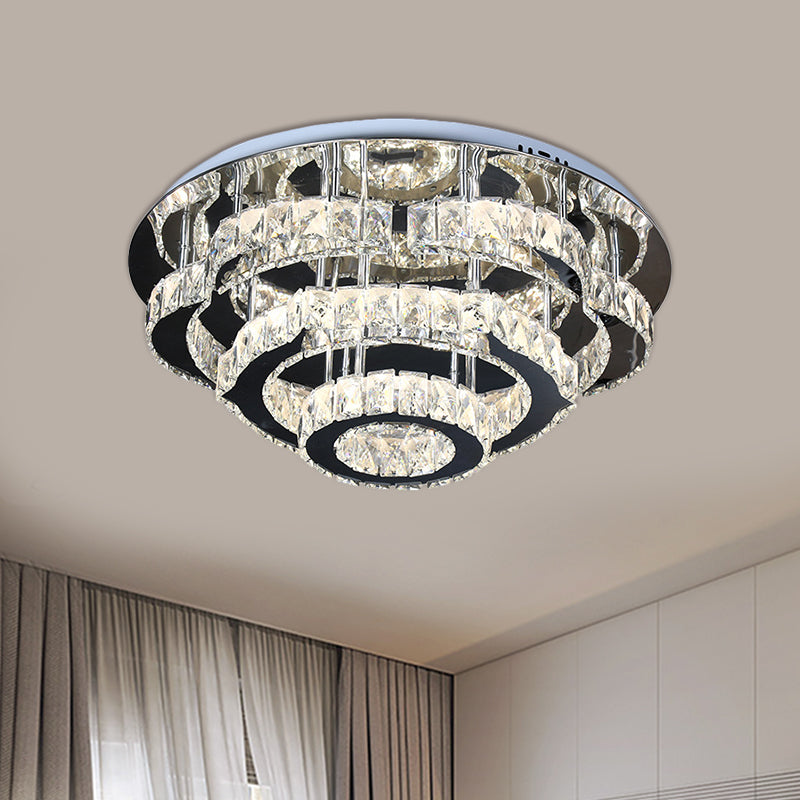Éclairage de plafond à 3 couches Modern Crystal LED Chrome Semi Flush in Remote Control Stepless Sembally Light