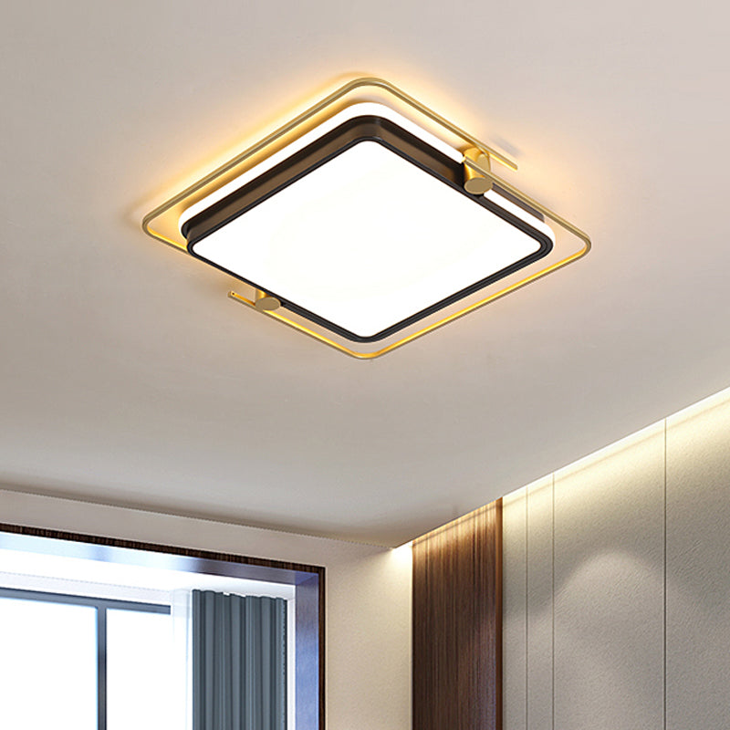 Modern Rounded/Square Flush Ceiling Light Acrylic LED Bedroom Flush Mount Lamp in Black-Gold
