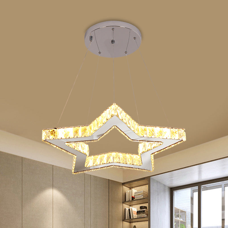 Clear Crystal Star Ceiling Hang Fixture Modern Style LED Chandelier Lighting Fixture in Stainless-Steel