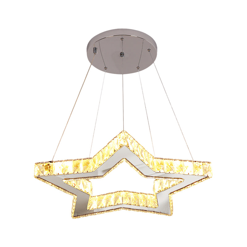 Clear Crystal Star Ceiling Hang Fixture Modern Style LED Chandelier Lighting Fixture in Stainless-Steel