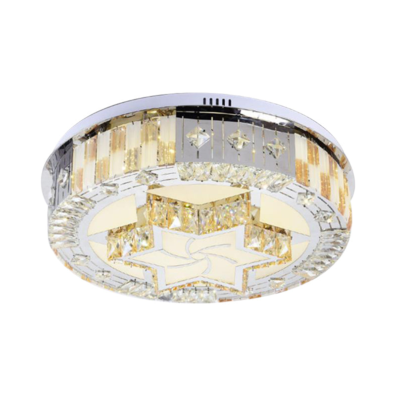 LED Bedroom Flush Mount Modern Chrome Ceiling Lamp with Hexagram Crystal Block Shade in Warm/White Light
