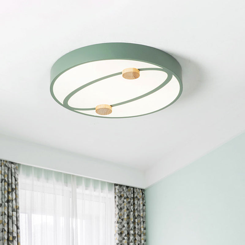 Rounded Acrylic Flush Ceiling Light Nordic Grey/White/Green LED Flush Mount Lighting with Round Wood Decor, 16"/19.5" Wide