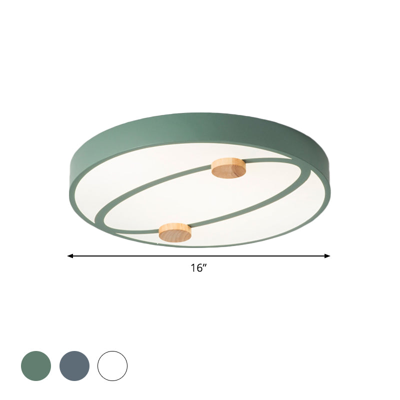 Rounded Acrylic Flush Ceiling Light Nordic Grey/White/Green LED Flush Mount Lighting with Round Wood Decor, 16"/19.5" Wide