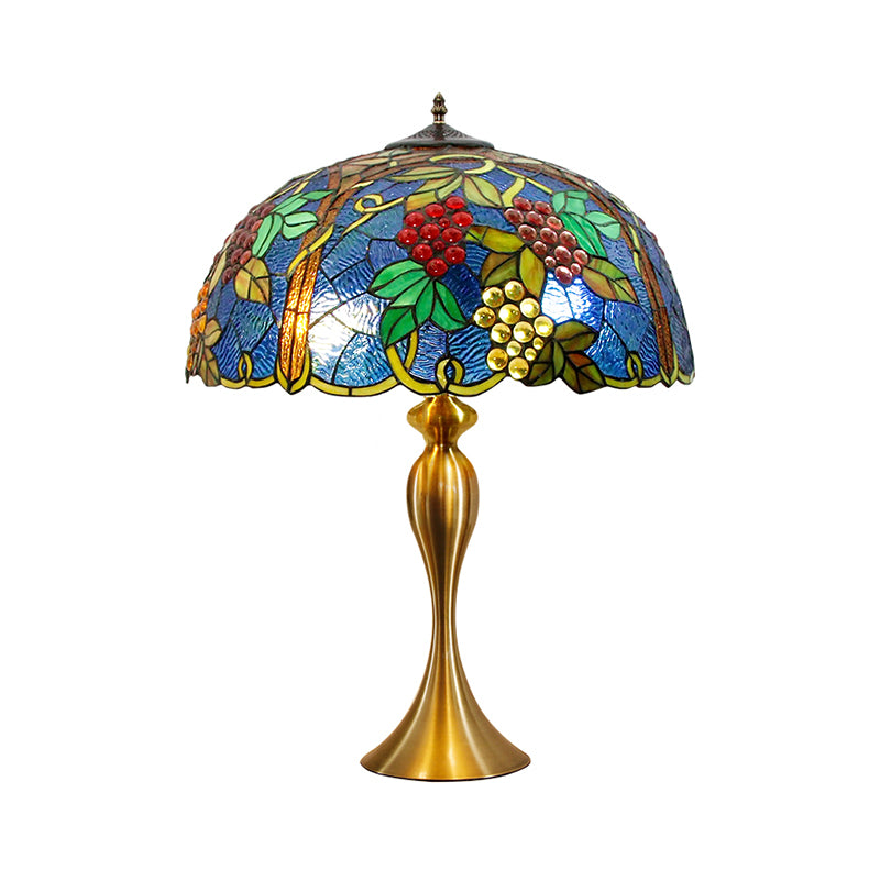 Éclairage de chevet en dôme en verre coupé à main classique 1 lampe de table en laiton clair avec motif de raisin