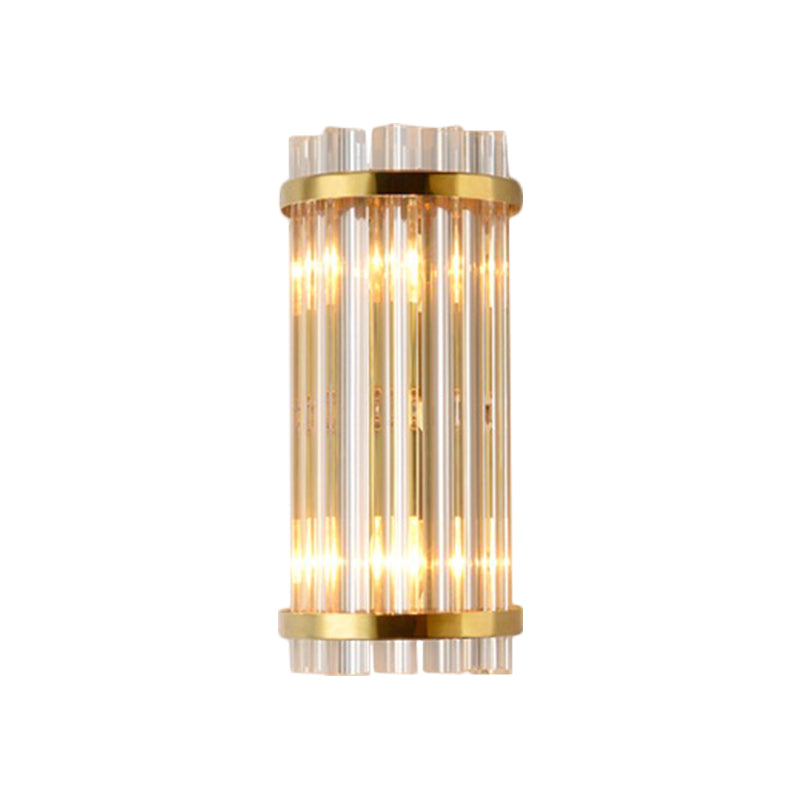 Modernist 2 Lights Wall Lamp Gold Cylinder Wall Mount Lighting with Clear Crystal Rod Shade