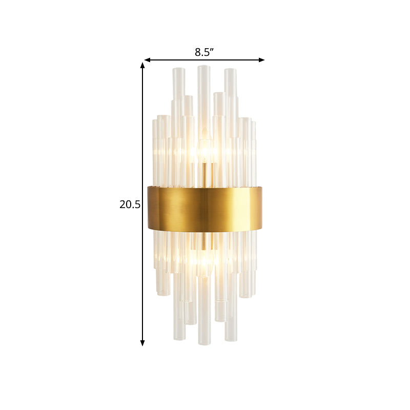 Gold Finish Half Shade Wall Mount Light Modern 2 Heads Crystal Tube Wall Lighting Ideas for Corridor