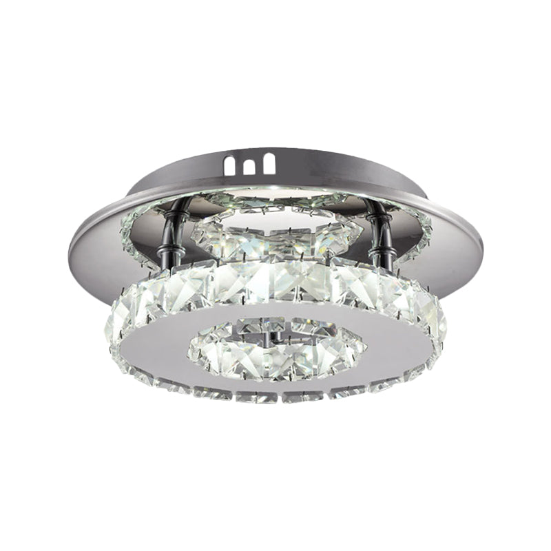 Plafoniera a LED in acciaio inossidabile con anello in cristallo smussato per montaggio ad incasso Modernity 8"/12" di larghezza