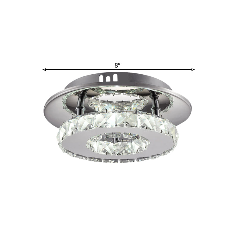 Plafoniera a LED in acciaio inossidabile con anello in cristallo smussato per montaggio ad incasso Modernity 8"/12" di larghezza