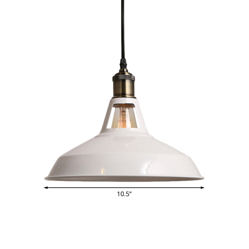 Loft Style Barn Shade Pendant Ceiling Light 10.5"/12"/15" W 1 Bulb Metallic Hanging Lamp in Black/White for Dining Table
