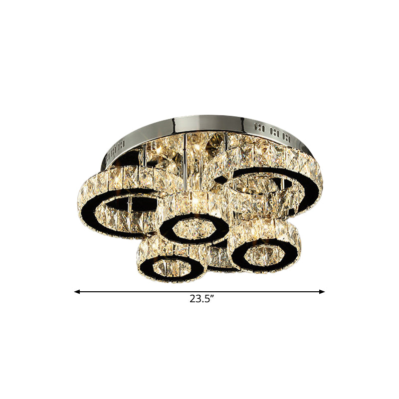 Éclairage de plafond LED contemporain Cercles Chrome Mount semi-flush avec nuance de blocs de cristal en lumière chaude / blanche