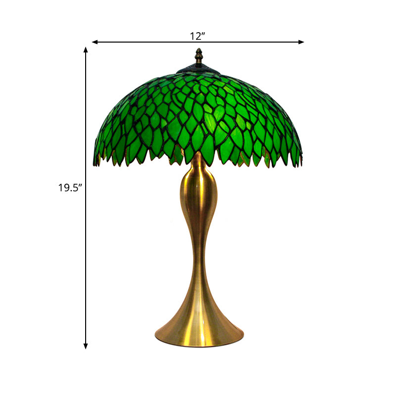 1 illuminazione da tavolo vetrate a mano verde lampada a cupola a foglia leggera