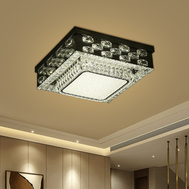 Round/Square Ceiling Lighting Minimalism Beveled Crystal LED Chrome Flush Mount Fixture in Warm/White Light