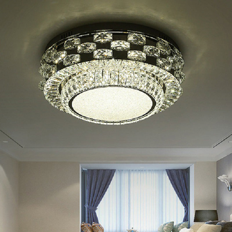 Round/Square Ceiling Lighting Minimalism Beveled Crystal LED Chrome Flush Mount Fixture in Warm/White Light