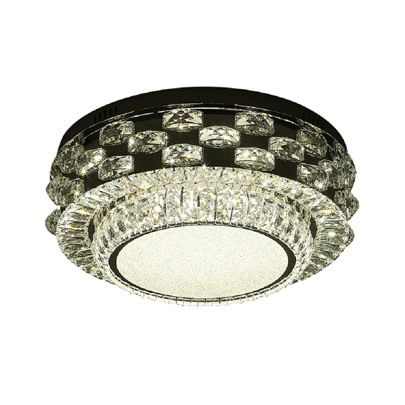 Round/Square Ceiling Lighting Minimalism Beveled Crystal LED Chrome Flush Mount Fixture in Warm/White Light