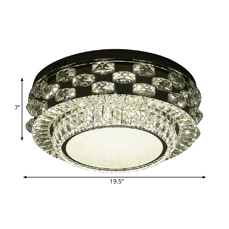 Round/Square Ceiling Lighting Minimalism Beveled Crystal LED Chrome Flush Mount Fixture in Warm/White Light