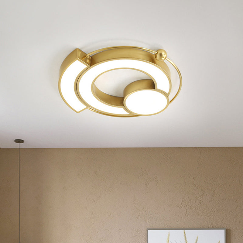 Gold Hollow Circle Flush Mount Lighting Modernist LED Metallic Flush Light Fixture in Warm/White Light