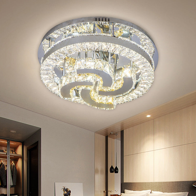 Halo Flush Light Fixture Simple Clear Crystal Stainless-Steel LED Ceiling Lighting with Star/Spiral Design for Living Room