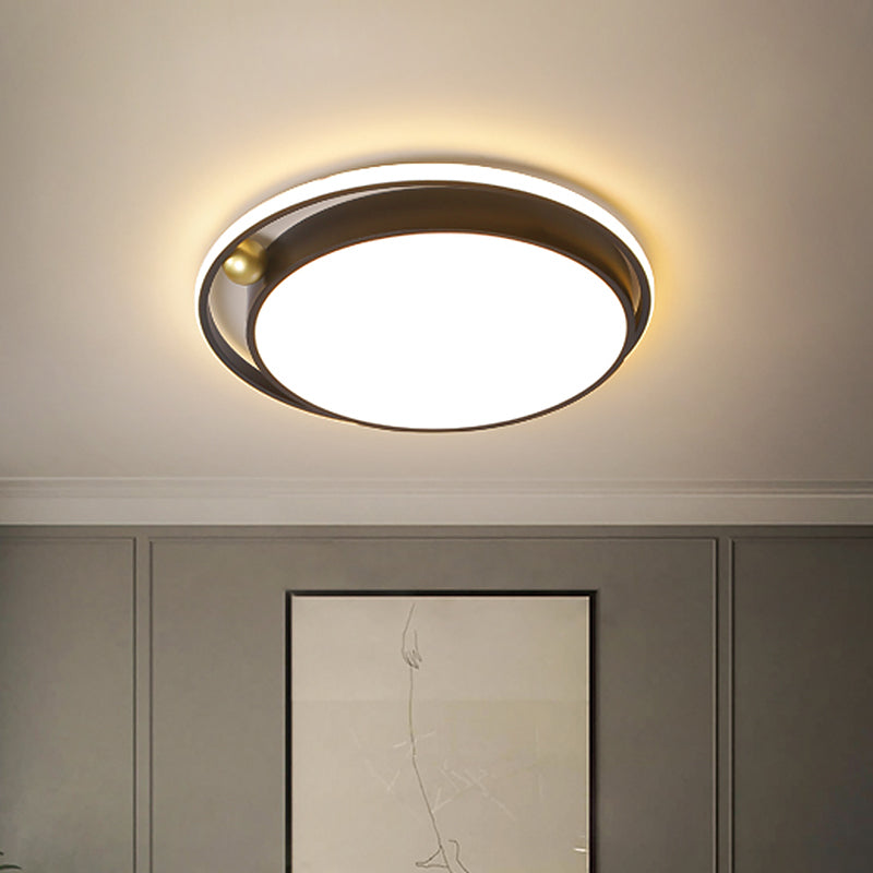 Round Acrylic Flush Light Fixture Nordic 16"/19.5" Wide LED Black Flush Mount Lamp for Bedroom