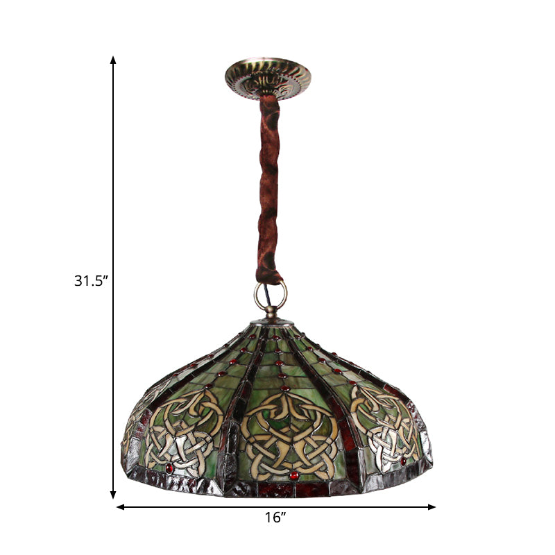 Svuota a sospensione a sospensione Baroccia a mano in vetro taglio a mano 3 lampadine verde lampadario appeso con perline deco