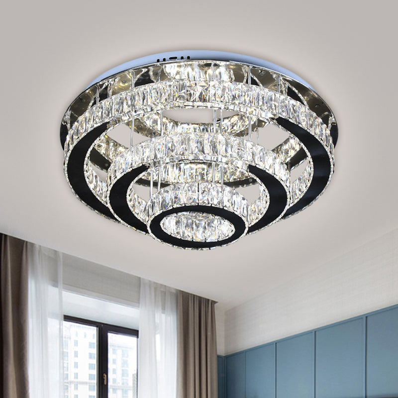 Clear Crystal Circular Ceiling Mounted Fixture Modernist Stainless-Steel LED Flush Light for Dining Room