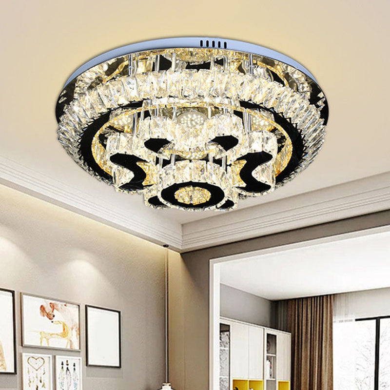 Tiered Ceiling Light Fixture Modern Clear Crystal Block Stainless-Steel LED Flush Mount Lamp for Living Room