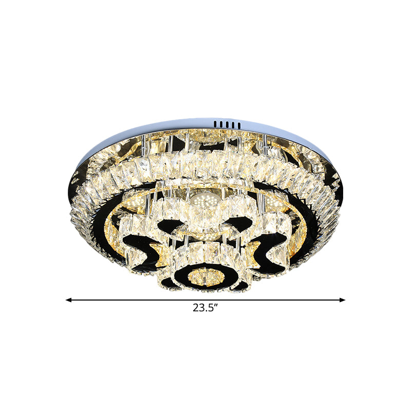 Tiered Ceiling Light Fixture Modern Clear Crystal Block Stainless-Steel LED Flush Mount Lamp for Living Room