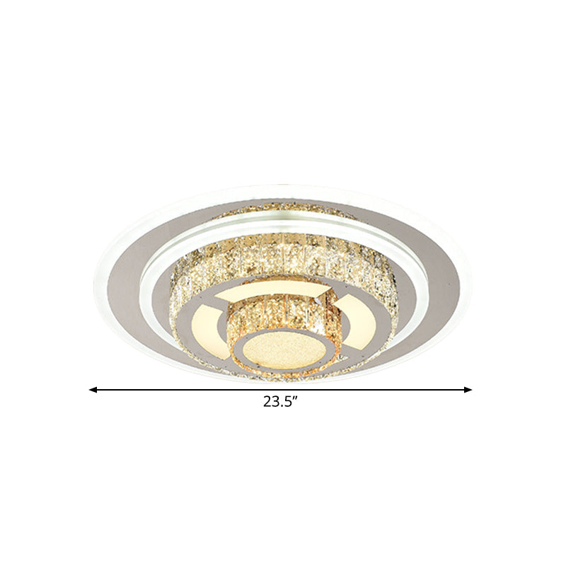 Layered Circular Faceted Crystal Flush Light Contemporary Stainless-Steel LED Close to Ceiling Lamp for Living Room
