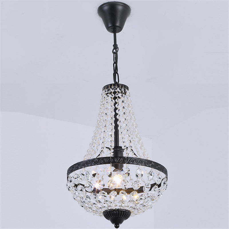 Simplicity 1 Bulb Pendant Lamp Black Basket Hanging Light Fixture with Clear Crystal Shade