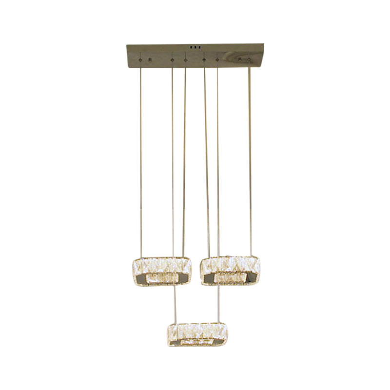 Eetkamer led hanger kroonluchter kroonluchter eenvoud roestvrijstalen suspensielamp met vierkante heldere afgeschuinde kristalschaduw