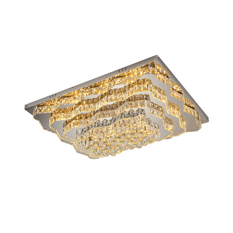 Tiered Flush Mount Lamp Simple Style Cut Crystal Great Room LED Ceiling Light in Chrome