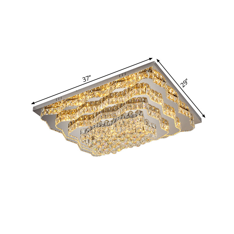 Tiered Flush Mount Lamp Simple Style Cut Crystal Great Room LED Ceiling Light in Chrome