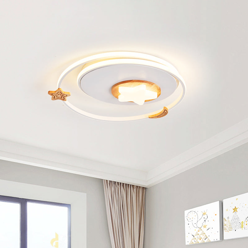 Round Flush Light Fixture Modernist Acrylic LED White Flush Mount Lamp with Star and Moon Decor