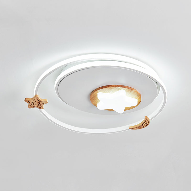 Round Flush Light Fixture Modernist Acrylic LED White Flush Mount Lamp with Star and Moon Decor