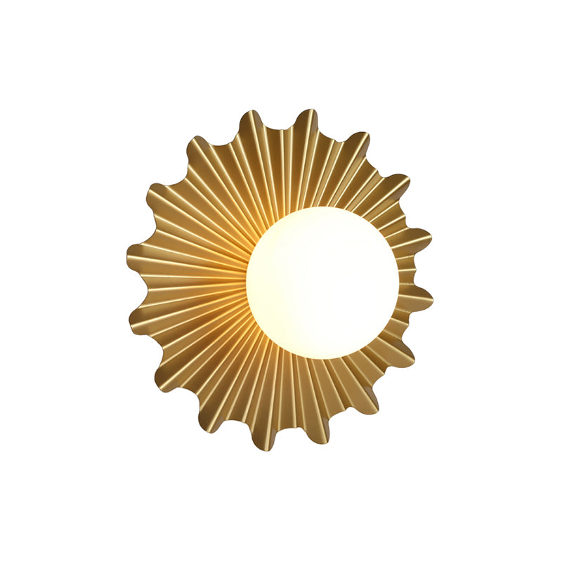 Flower Metallic Wall Light Sconce Cartoon 1 Light Gold Wall Lamp with Milk Glass Shade