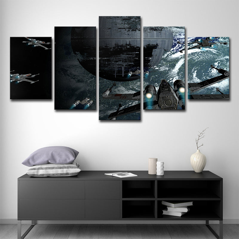 Blue Science Fiction Canvas Wall Art Space Fighters Wall Decor for Teens Bedroom